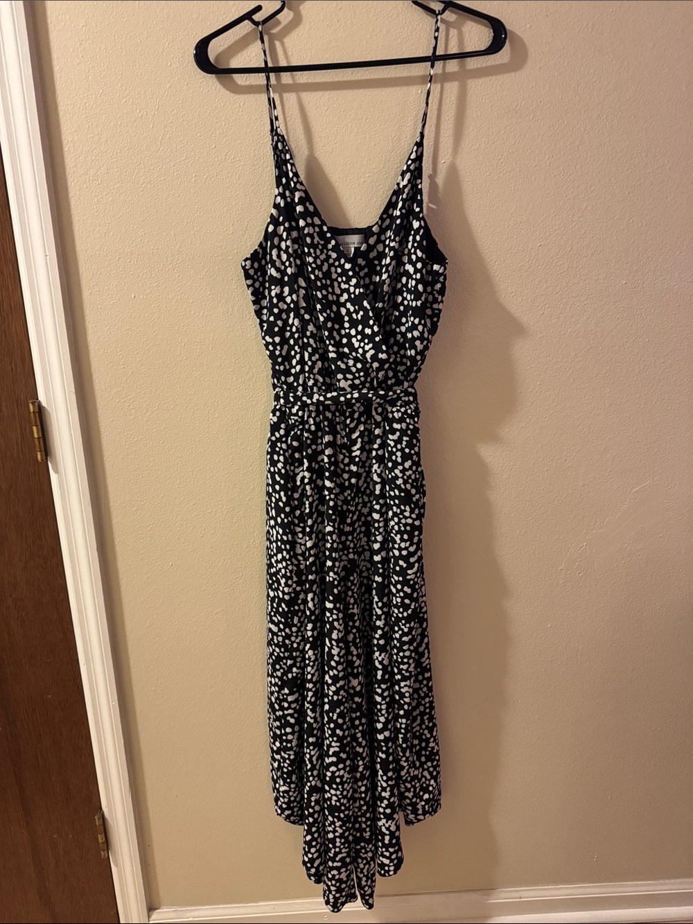 Allison Joy Black and White Spotted Wrap-Style Maxi Jumpsuit